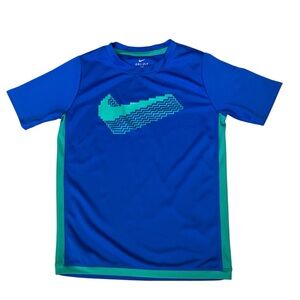 Nike Kids' Blue Dri-FIT Shirt with Green Accents